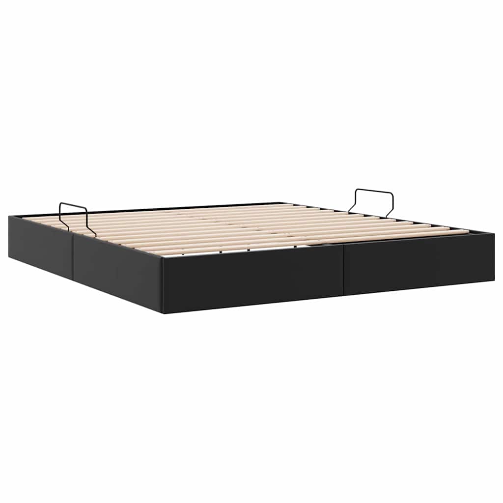 Seng med Oppbevaring med lagring Svart 193 x 203 cm Kunstlær