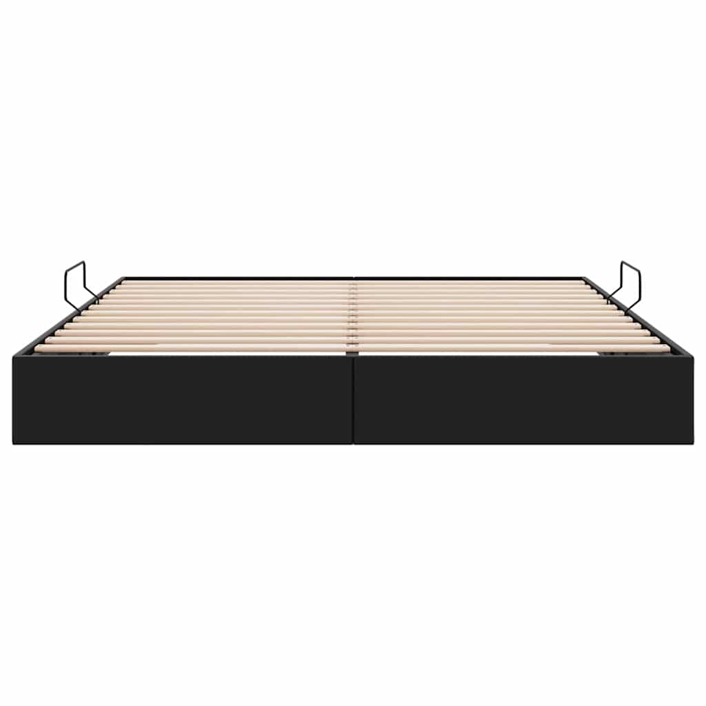 Seng med Oppbevaring med lagring Svart 183 x 213 cm Kunstlær