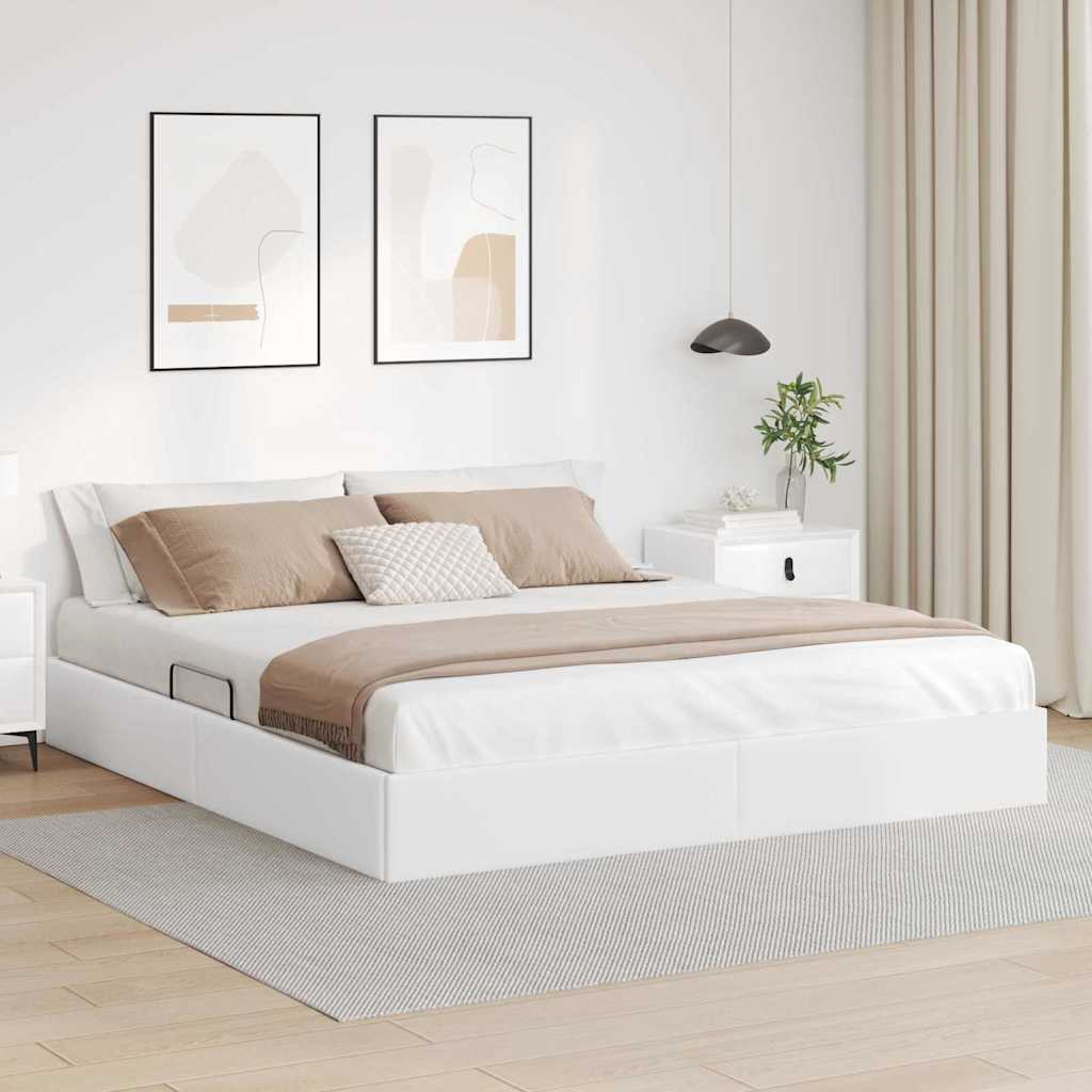 Seng med Oppbevaring med madrass Ren Hvit 183 x 213 cm Kunstlær