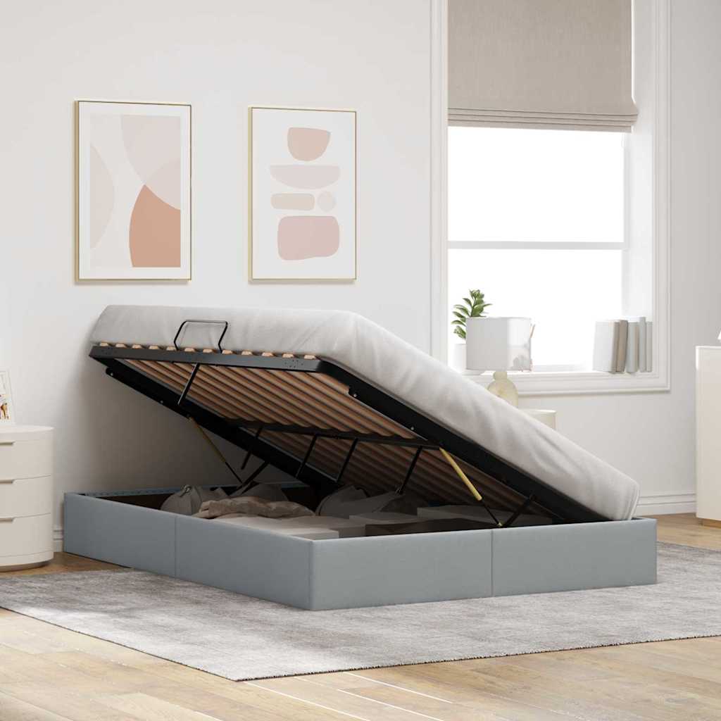 Seng med Oppbevaring med madrass Lysegrå 135 x 190 cm stoff vidaXL
