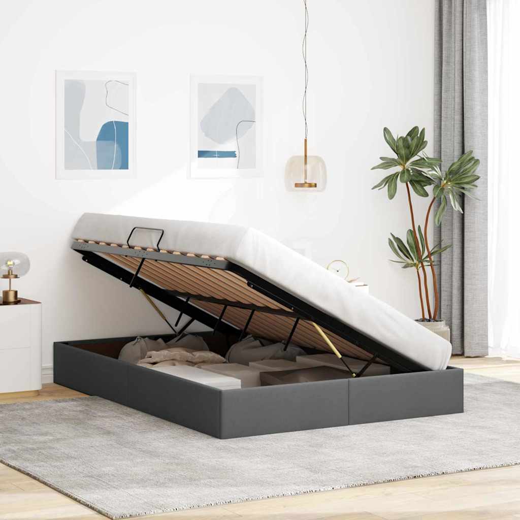 Seng med Oppbevaring med madrass Mørkegrå 135 x 190 cm stoff vidaXL