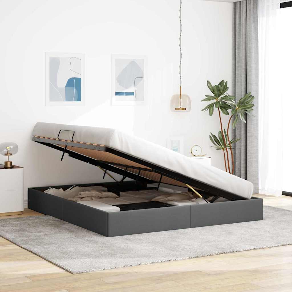 Seng med Oppbevaring med madrass Mørkegrå 180 x 200 cm stoff vidaXL