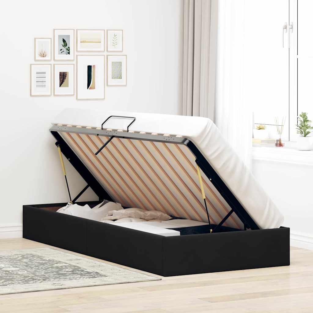Seng med Oppbevaring med madrass Svart 90 x 190 cm Fløyel vidaXL