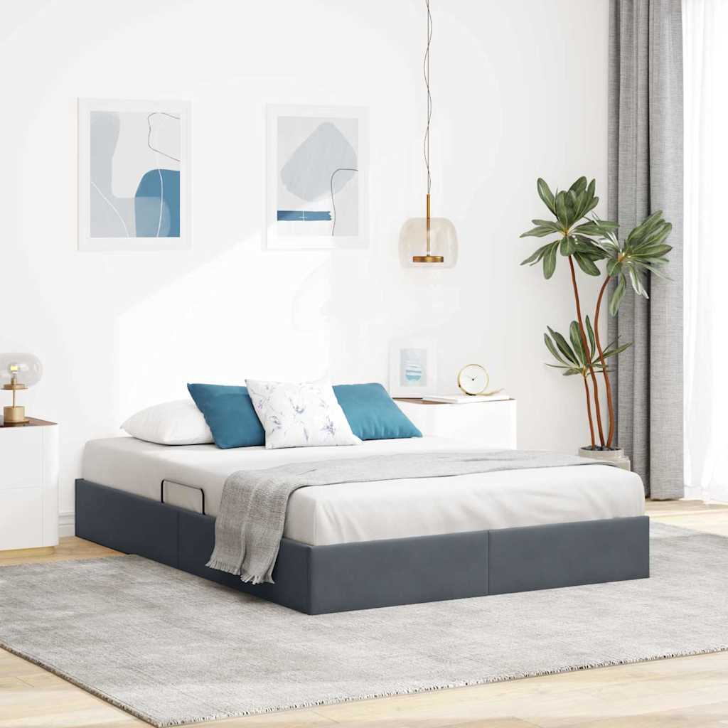 Seng med Oppbevaring med madrass Mørkegrå 135 x 190 cm Fløyel vidaXL