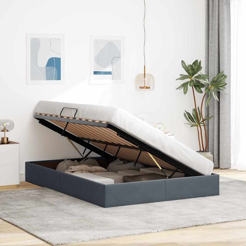Seng med Oppbevaring med madrass Mørkegrå 135 x 190 cm Fløyel vidaXL
