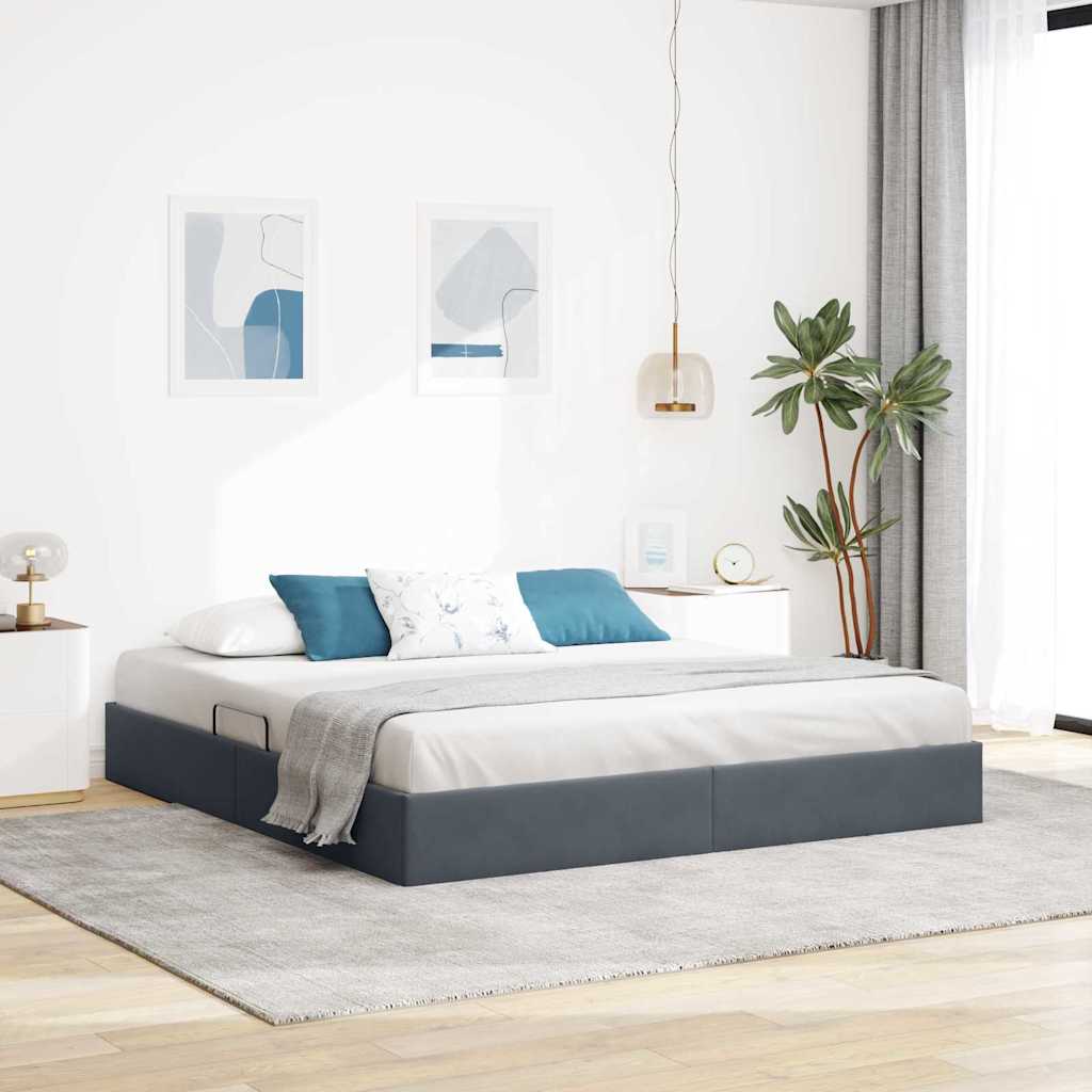 Seng med Oppbevaring med madrass Mørkegrå 180 x 200 cm Fløyel vidaXL