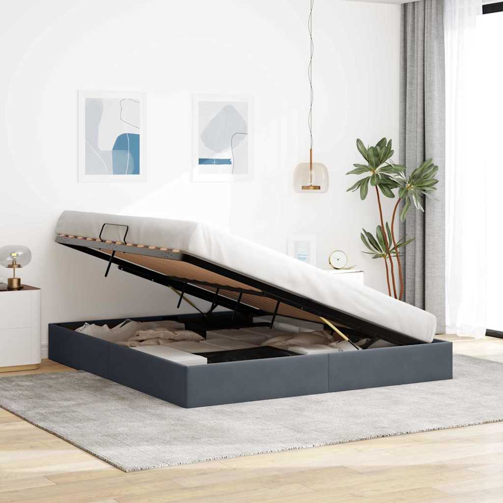 Seng med Oppbevaring med madrass Mørkegrå 180 x 200 cm Fløyel vidaXL