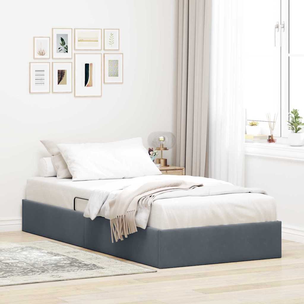 Seng med Oppbevaring med lagring Mørkegrå 100 x 190 cm Fløyel