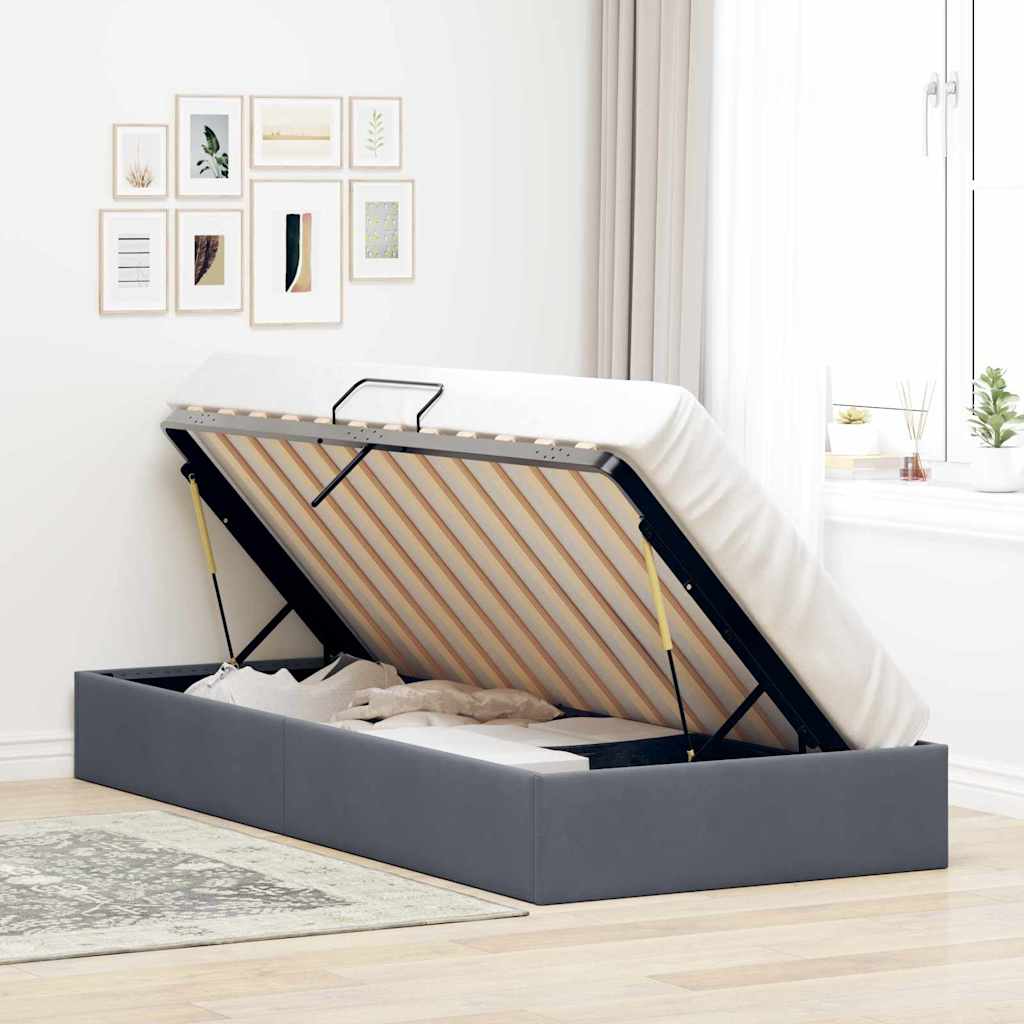 Seng med Oppbevaring med lagring Mørkegrå 100 x 203 cm Fløyel