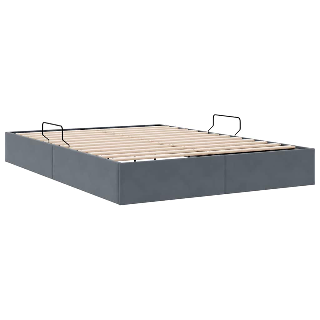 Seng med Oppbevaring med madrass Mørkegrå 153 x 203 cm Fløyel