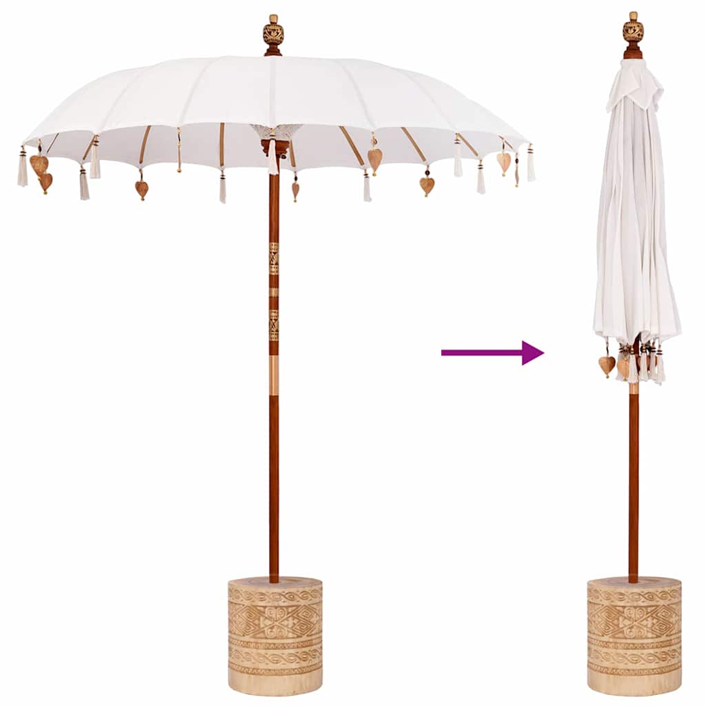 Balinesisk parasoll med base Krem 185 x 185 x 260 cm