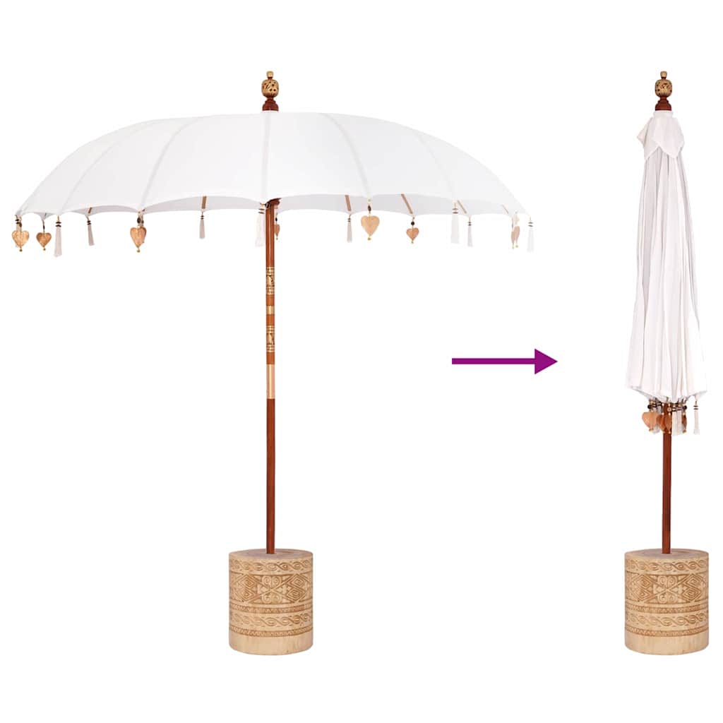 Balinesisk parasoll med base Krem 215 x 215 x 260 cm