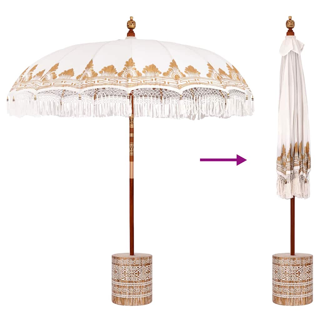 Balinesisk parasoll med base Krem 215 x 215 x 260 cm