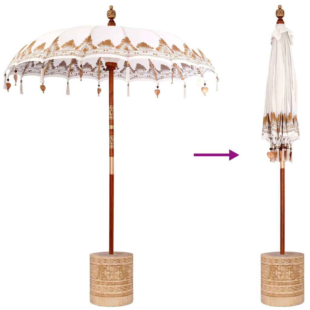 Balinesisk parasoll med base Krem 185 x 185 x 260 cm