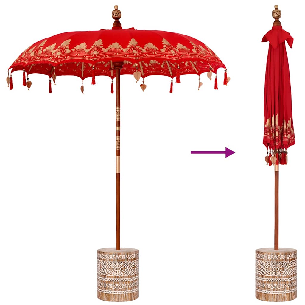 Balinesisk parasoll med base Rød 185 x 185 x 260 cm