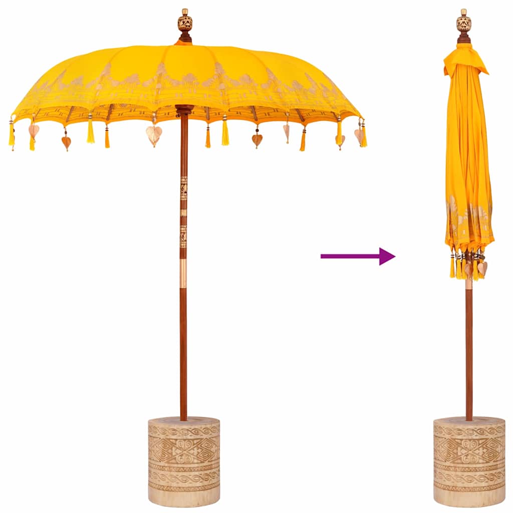 Balinesisk parasoll med base Gul 185 x 185 x 260 cm