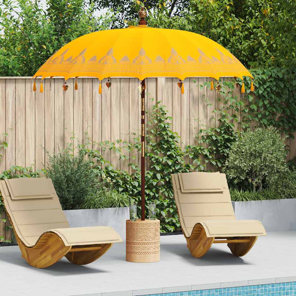 Balinesisk parasoll med base Gul 215 x 215 x 260 cm