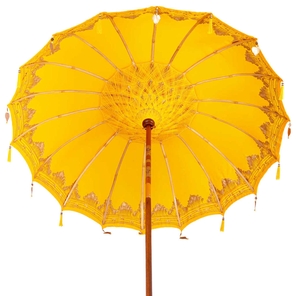 Balinesisk parasoll med base Gul 215 x 215 x 260 cm