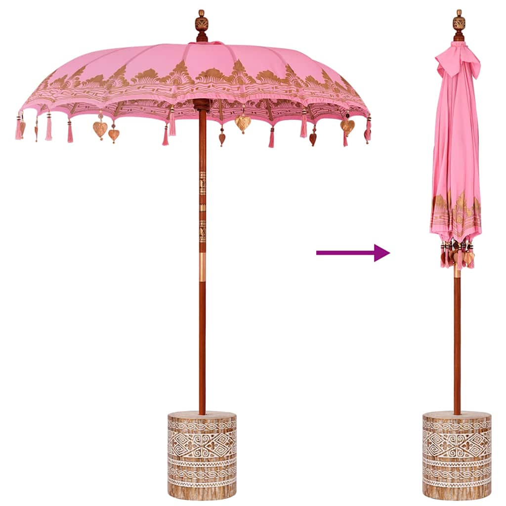 Balinesisk parasoll med base Rosa 185 x 185 x 260 cm