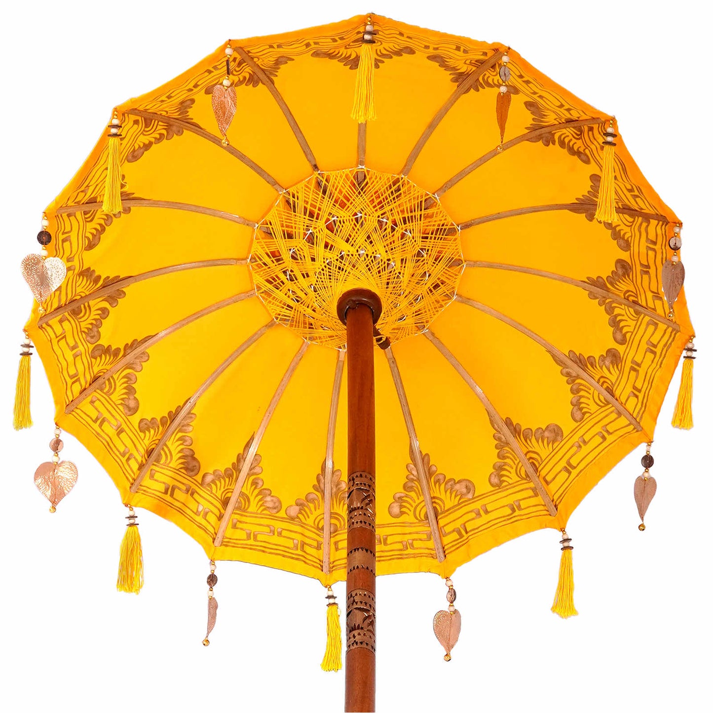Balinesisk parasoll med base Gul 95 x 95 x 260 cm