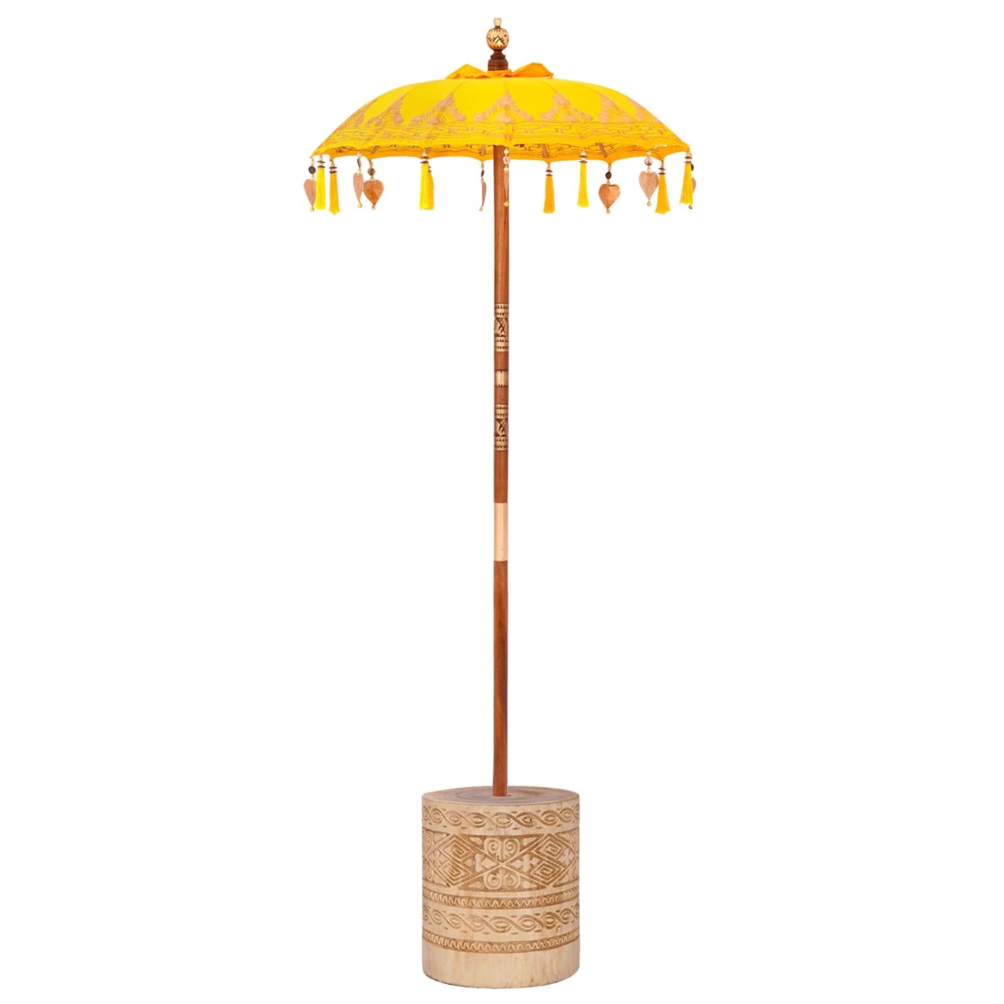 Balinesisk parasoll med base Gul 95 x 95 x 260 cm