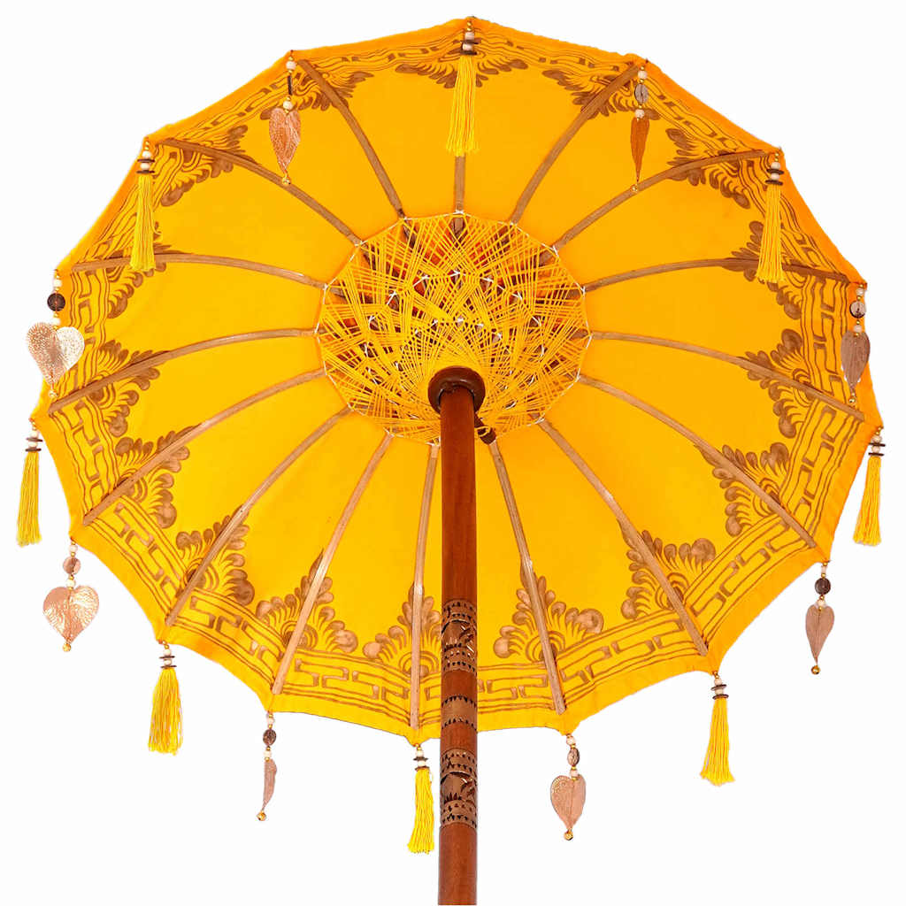 Balinesisk parasoll med base Gul 95 x 95 x 260 cm