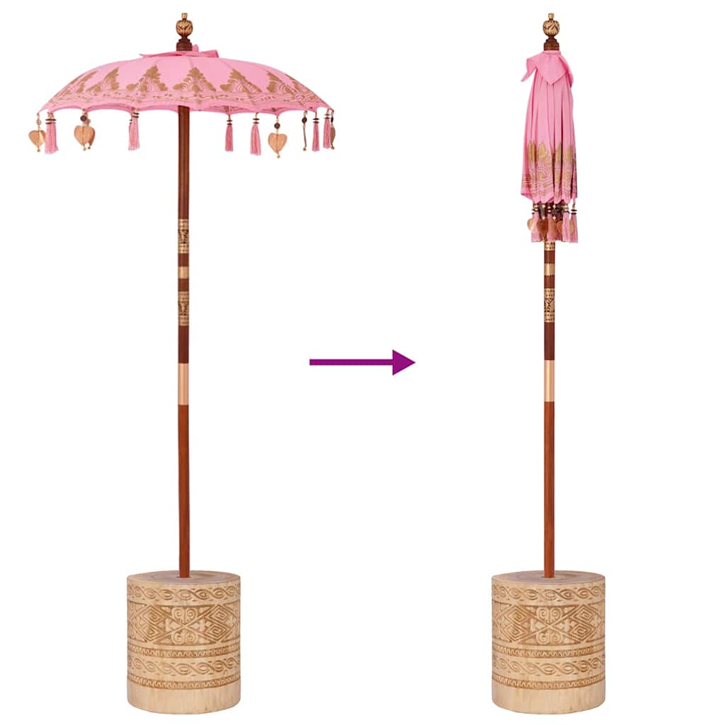 Balinesisk parasoll med base Rosa 95 x 95 x 260 cm