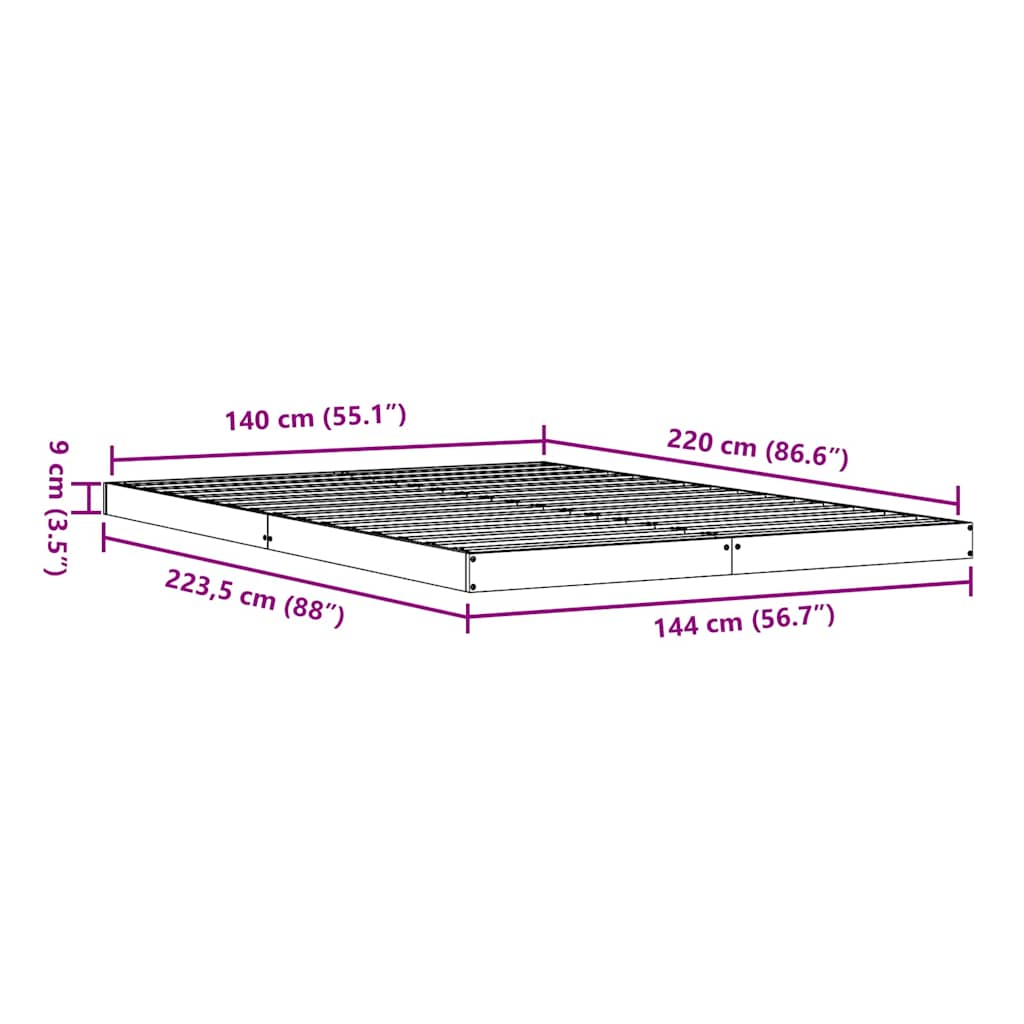 Gulvbedramme Naturlig 140 x 220 cm Massiv furu
