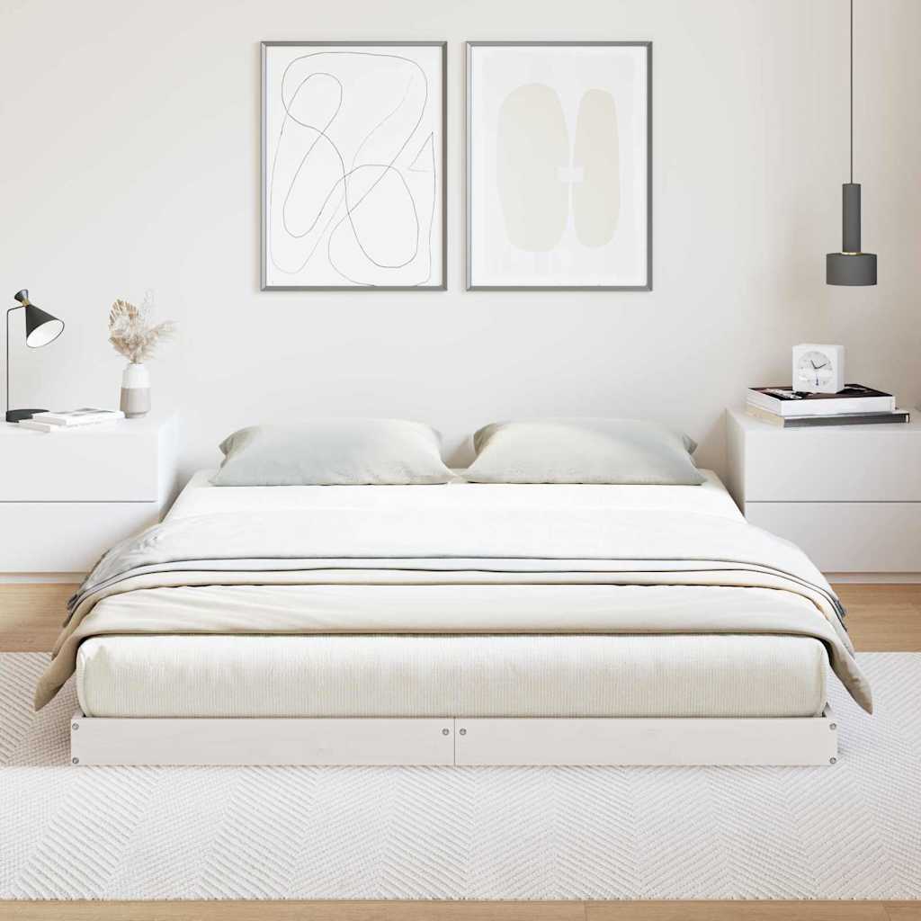 Gulvbedramme Hvit 160 x 220 cm Massiv furu