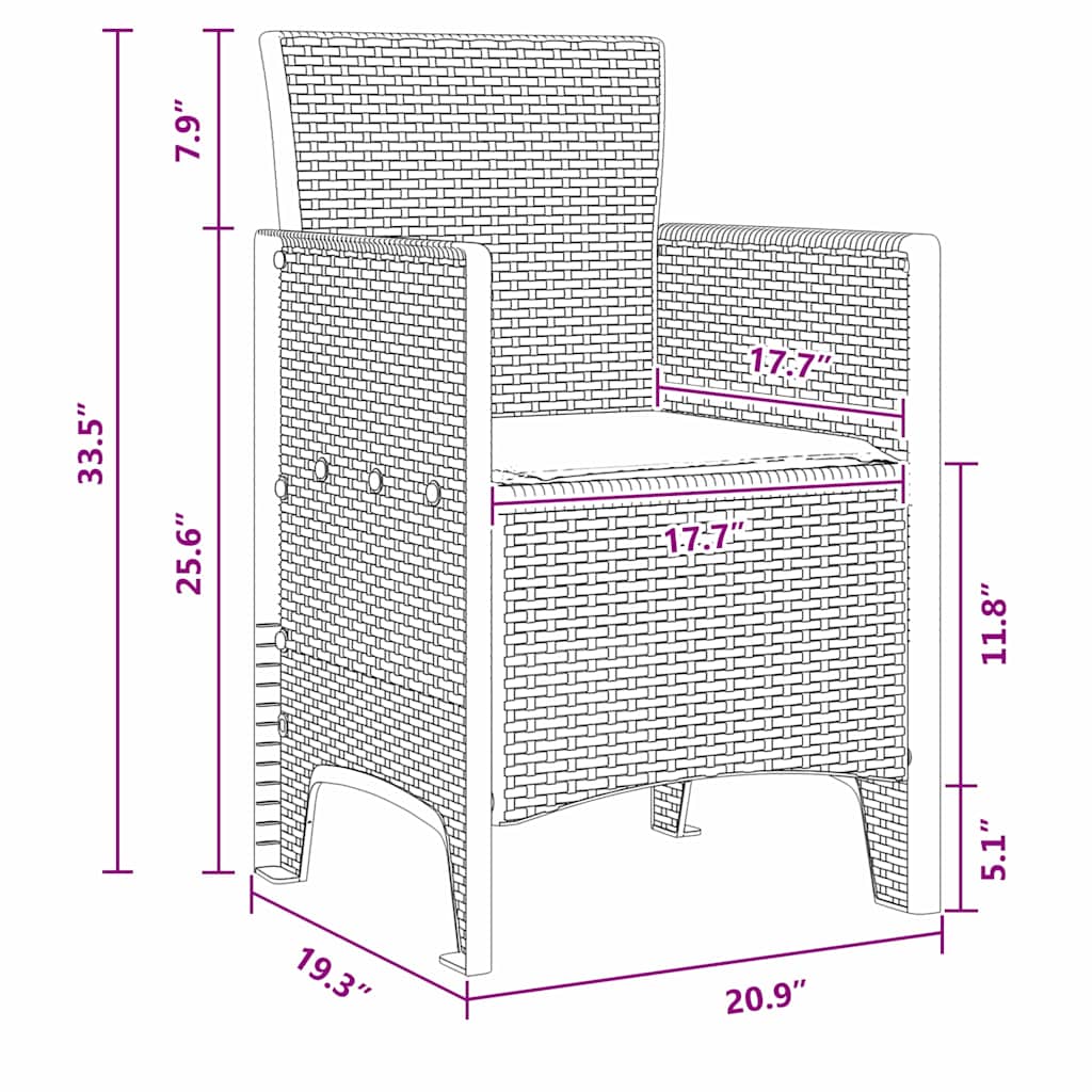 Hage Stol med pute 2 pcs Hvit 53 x 49 x 85 cm Polypropen
