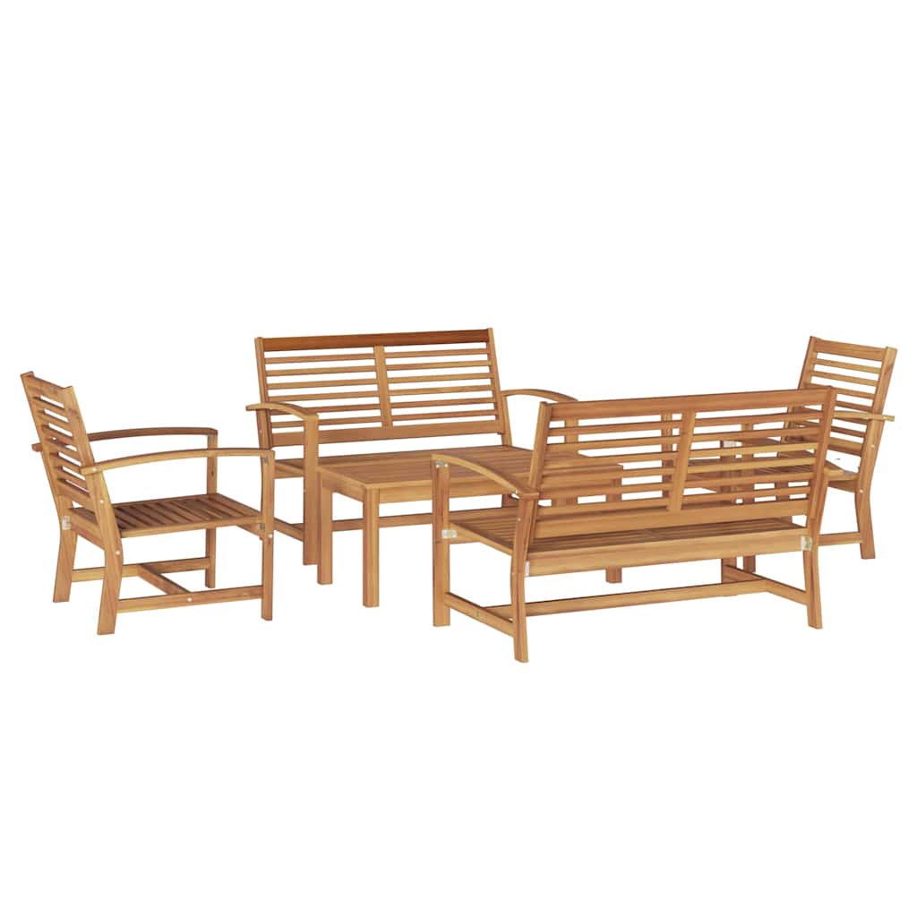 Hagesofa Set 5 pcs Naturlig Massivt Teaktre