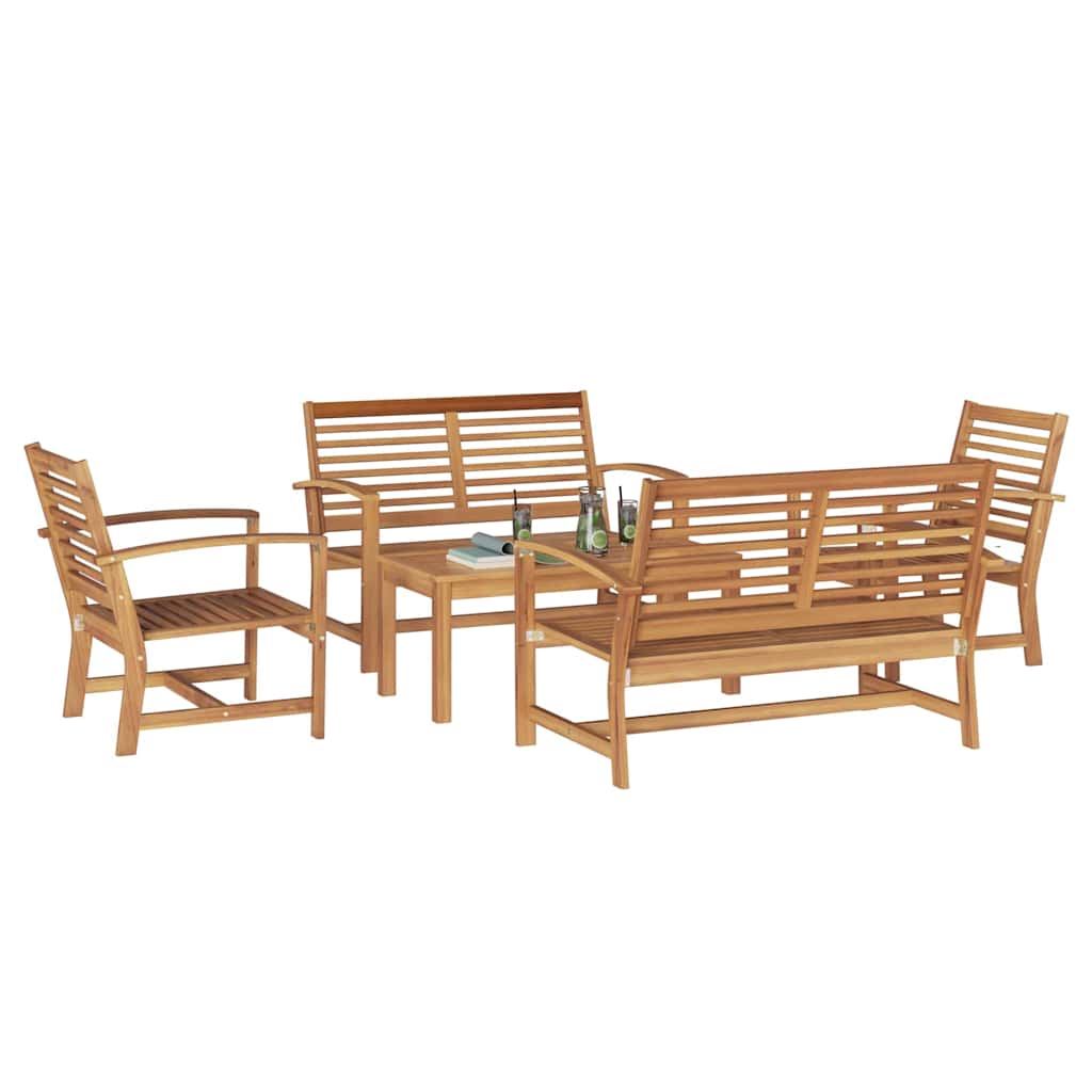 Hagesofa Set 5 pcs Naturlig Massivt Teaktre
