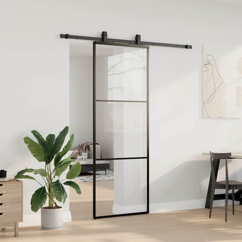 Skyvedør med monteringssett svart 76x205 cm ESG-glass vidaXL