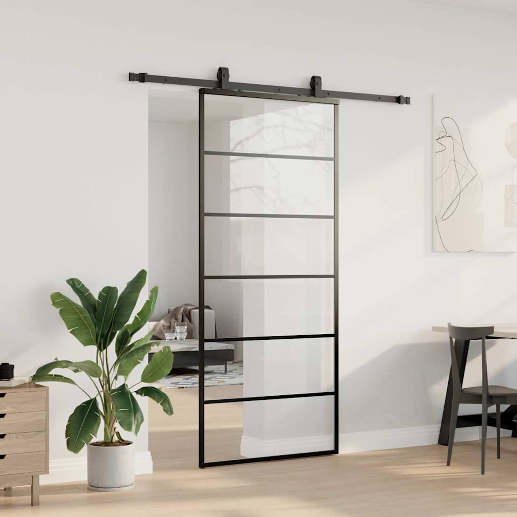 Skyvedør med monteringssett svart 90x205 cm ESG-glass vidaXL