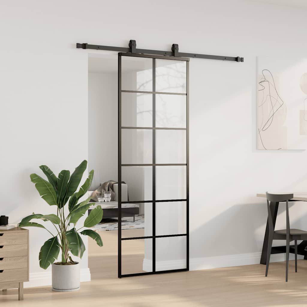 Skyvedør med monteringssett svart 76x205 cm ESG-glass