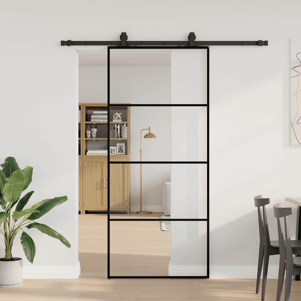 Skyvedør med monteringssett svart 90x205 cm ESG-glass vidaXL