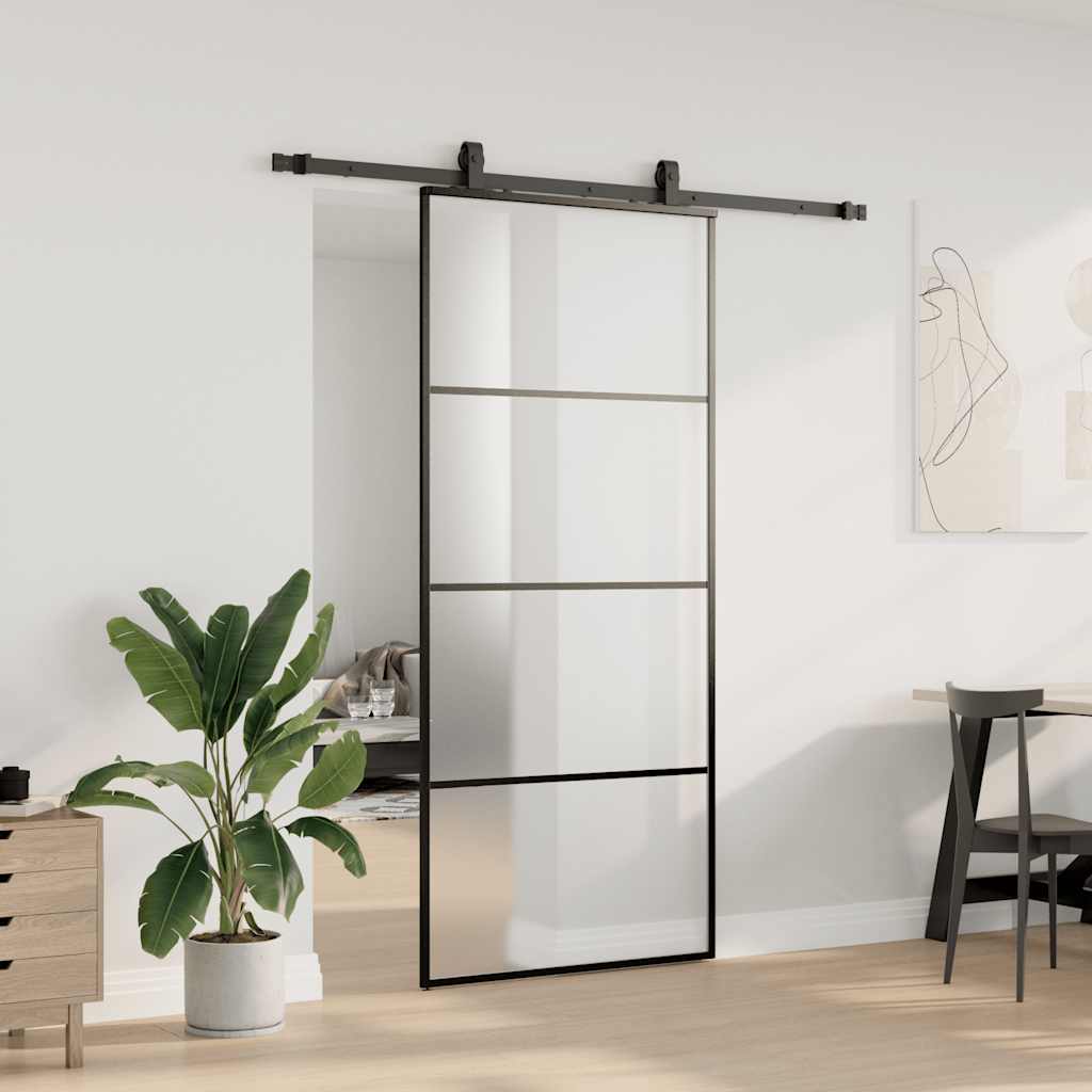 Skyvedør med monteringssett svart 90x205 cm ESG-glass vidaXL