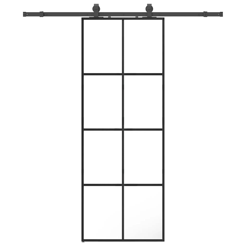 Skyvedør med monteringssett svart 76x205 cm ESG-glass vidaXL