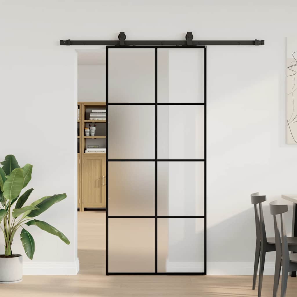 Skyvedør med monteringssett svart 90x205 cm ESG-glass vidaXL