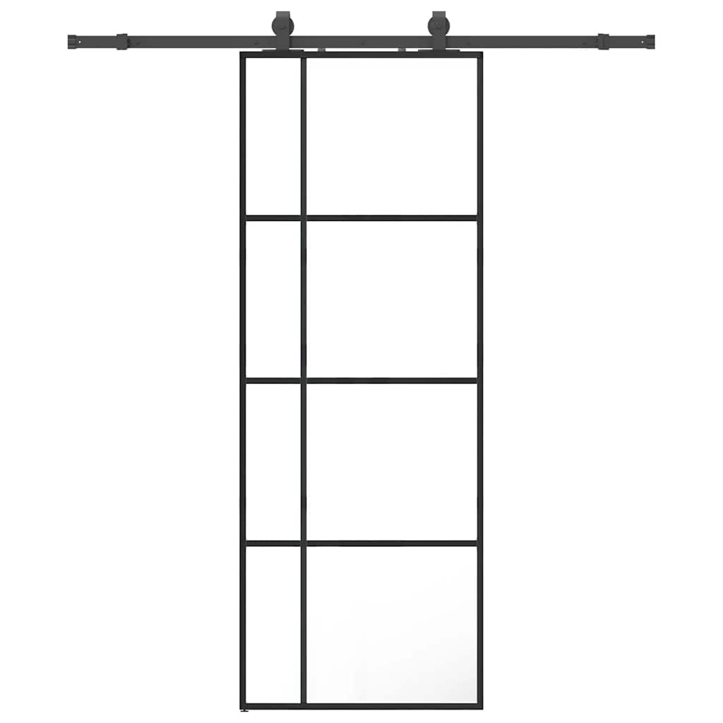 Skyvedør med monteringssett svart 76x205 cm ESG-glass vidaXL