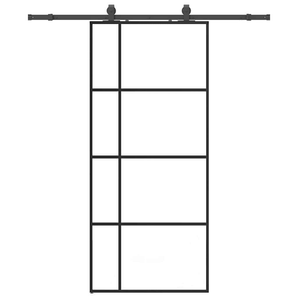 Skyvedør med monteringssett svart 90x205 cm ESG-glass