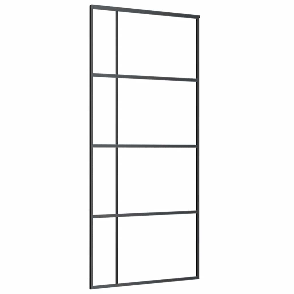 Skyvedør med monteringssett svart 90x205 cm ESG-glass