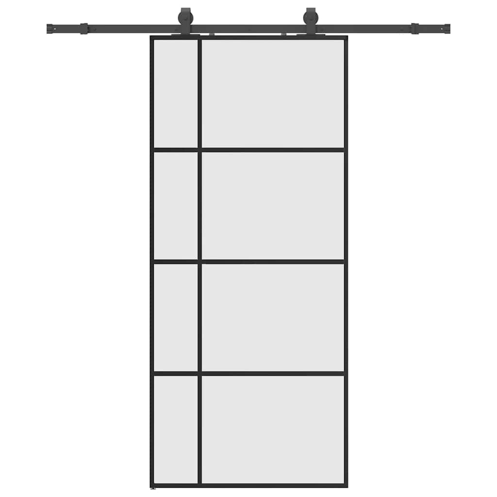 Skyvedør med monteringssett svart 90x205 cm ESG-glass