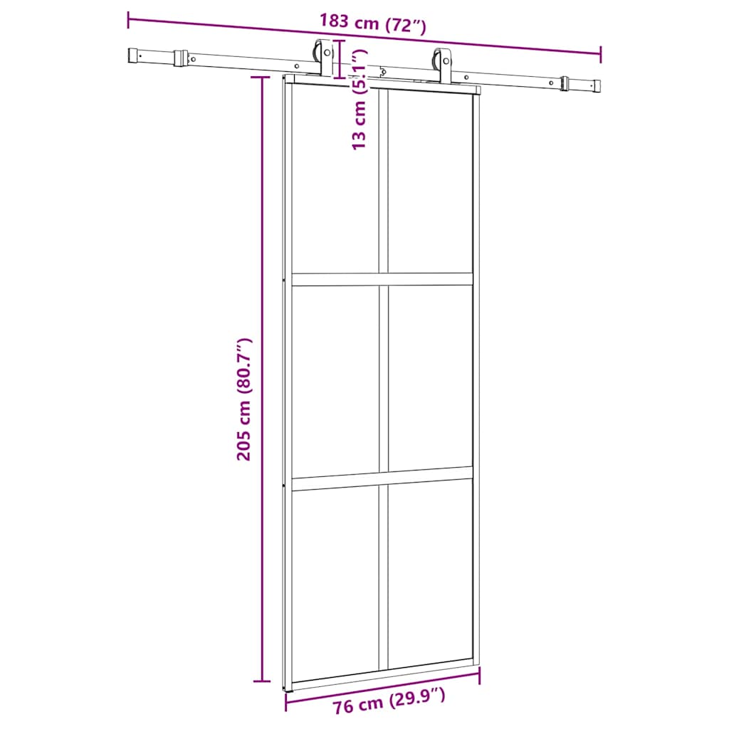 Skyvedør med monteringssett svart 76x205 cm herdet glass vidaXL