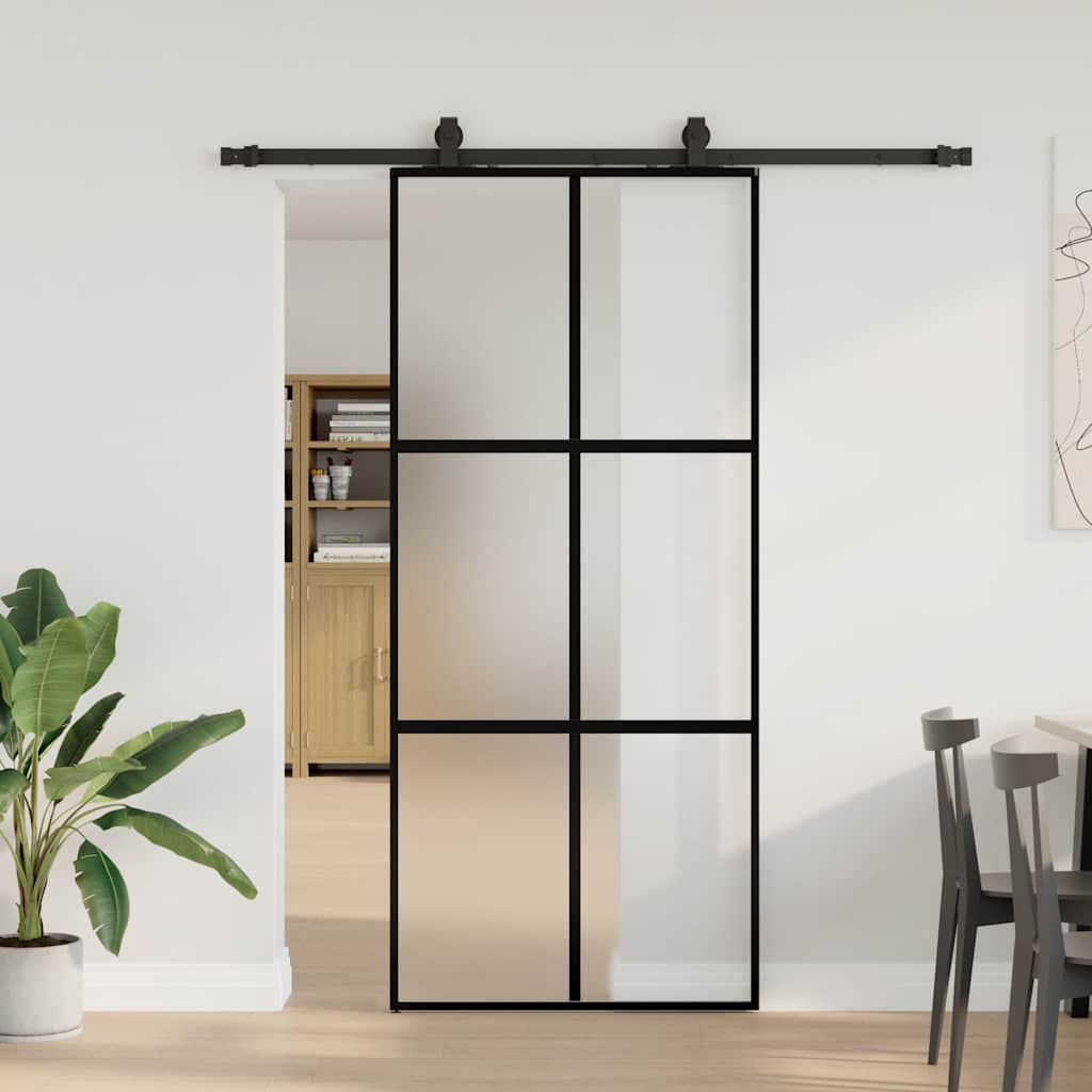 Skyvedør med monteringssett svart 90x205 cm herdet glass vidaXL