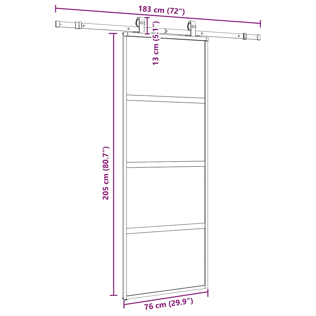 Skyvedør med monteringssett svart 76x205 cm herdet glass vidaXL