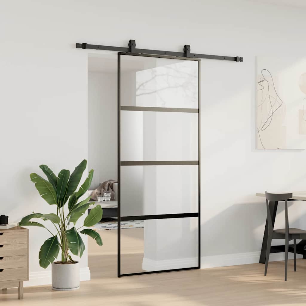Skyvedør med monteringssett svart 90x205 cm herdet glass vidaXL