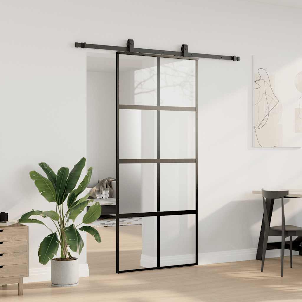 Skyvedør med monteringssett svart 90x205 cm herdet glass vidaXL