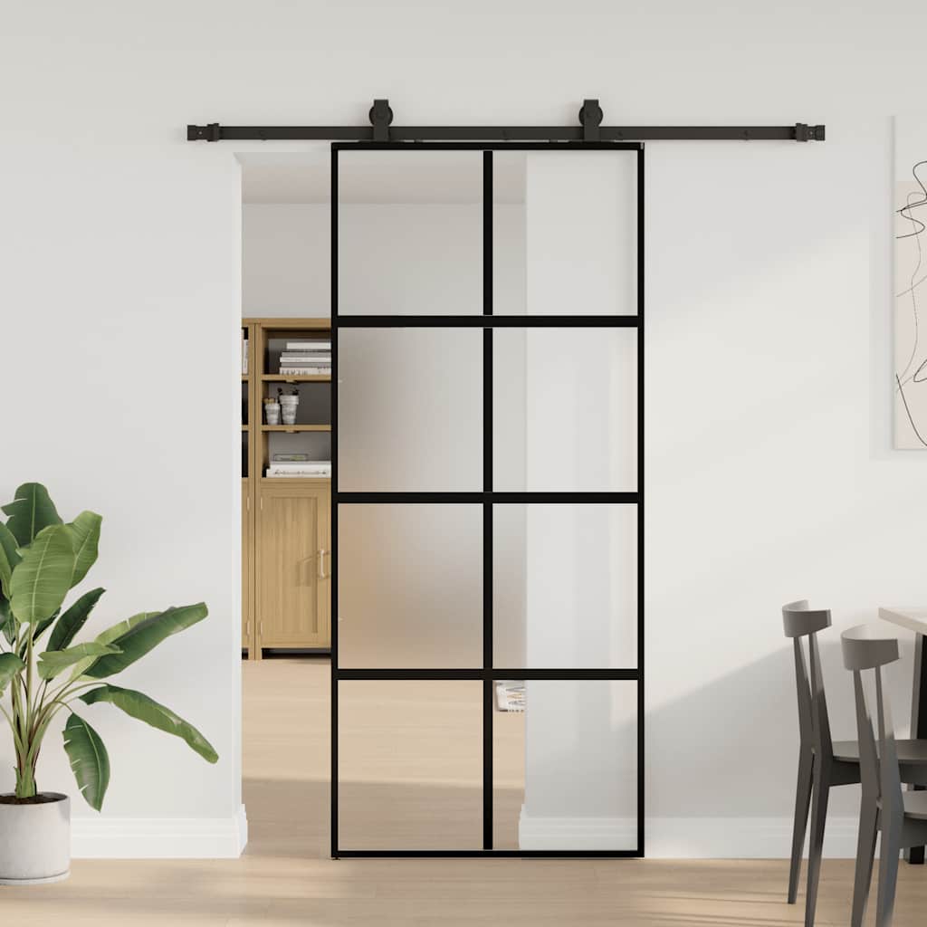 Skyvedør med monteringssett svart 90x205 cm herdet glass vidaXL