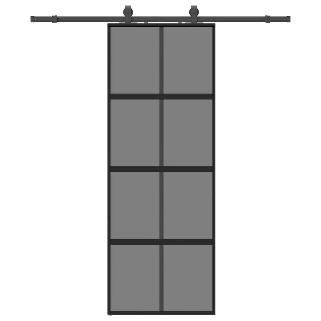 Skyvedør med monteringssett svart 76x205 cm herdet glass